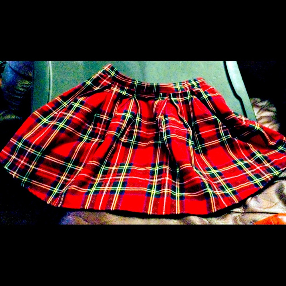 Red plaid, schoolgirl, mini skirt, size 6